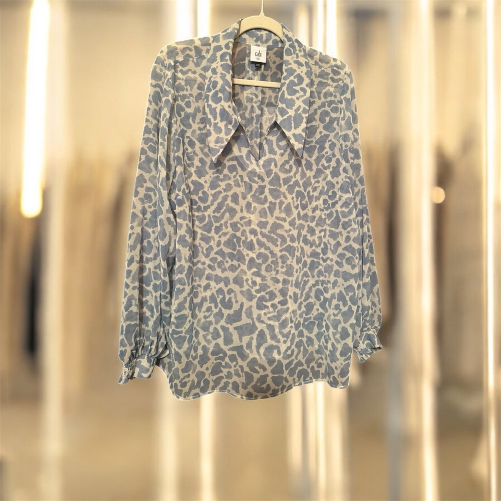 CAbi Gray Animal Print Blouse